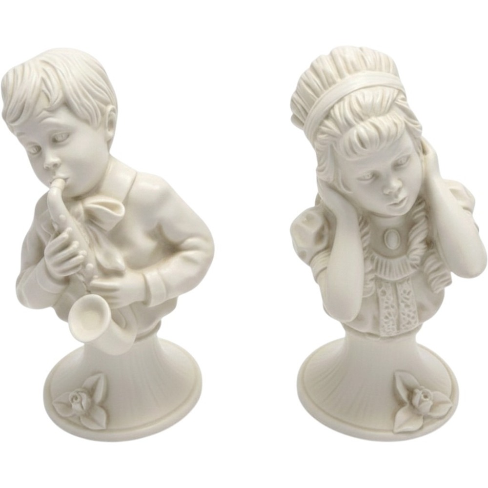 Vintage Chalkware Bust Figurine Set Unisex 9in Cream Excellent Saxophone Player